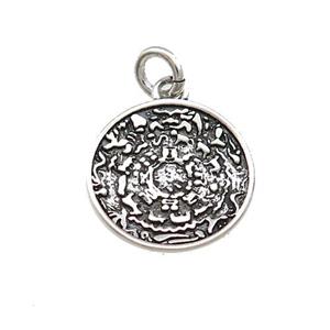 Tibetan Style Copper Circle Pendant Calendar Timeline Wheel Charms Antique Silver, approx 14mm