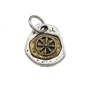 Tibetan Style Copper Slice Pendant Buddhist Dharma Wheel Amulet Antique Silver Bronze, approx 11-12.5mm