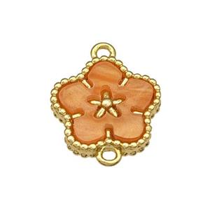 Copper Flower Connector Pave Orange Resin Gold Plated, approx 14mm