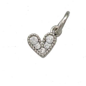 Copper Heart Pendant Pave Zirconia Platinum Plated, approx 6mm