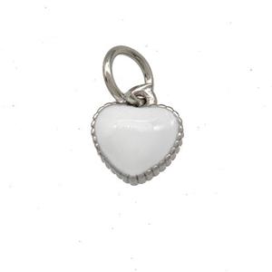 Copper Heart Pendant White Enamel Platinum Plated, approx 6.5mm