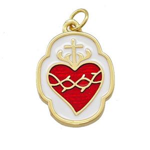 Copper Heart Pendant Red White Enamel Gold Plated, approx 15-20mm