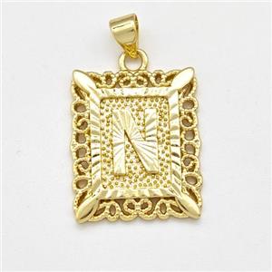 Copper Letter-N Pendant Frame Gold Plated, approx 18-21mm