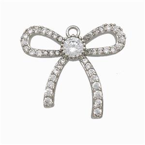 Copper Bowknot Pendant Pave Zirconia Platinum Plated, approx 18-20mm