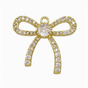 Copper Bowknot Pendant Pave Zirconia Gold Plated, approx 18-20mm