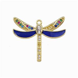 Copper Dragonfly Pendant Pave Zirconia Lapisblue Enamel Gold Plated, approx 26-30mm