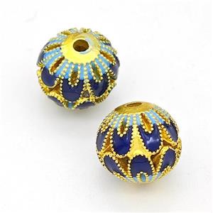 Copper Round Beads Painted Hollow Gold Plated, approx 10mm