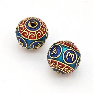 Copper Round Beads Multicolor Painted Gold Plated, approx 10mm