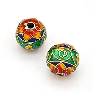 Copper Round Beads Multicolor Painted Gold Plated, approx 10mm