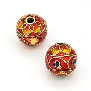 Copper Round Beads Multicolor Painted Gold Plated, approx 10mm