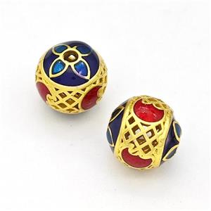 Copper Round Beads Multicolor Painted Hollow Gold Plated, approx 10mm