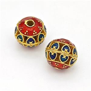 Copper Round Beads Multicolor Painted Hollow Gold Plated, approx 10-11mm