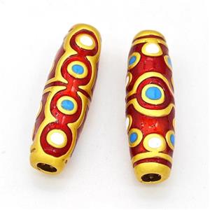 Copper Rice Beads Red Painted Eye Large Hole Gold Plated, approx 9-30mm, 3mm hole