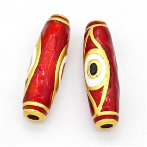 Copper Rice Beads Red Painted Eye Large Hole Gold Plated, approx 10-34mm, 3mm hole