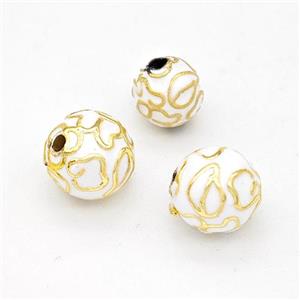 Copper Round Beads White Enamel Gold Plated, approx 8mm