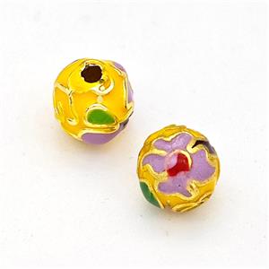 Copper Round Beads Multicolor Enamel Gold Plated, approx 8mm