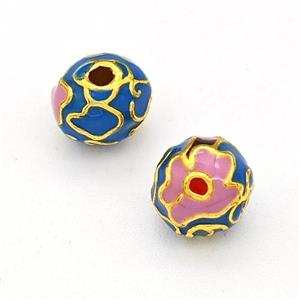 Copper Round Beads Multicolor Enamel Gold Plated, approx 10mm