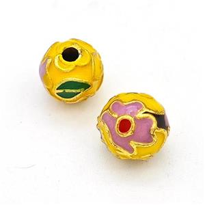 Copper Round Beads Multicolor Enamel Gold Plated, approx 8mm