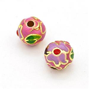 Copper Round Beads Multicolor Enamel Gold Plated, approx 10mm