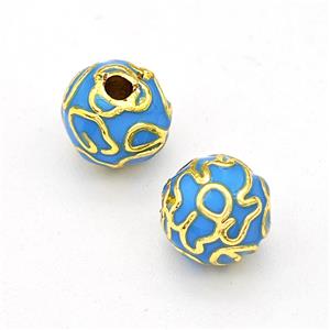 Copper Round Beads Blue Enamel Gold Plated, approx 10mm