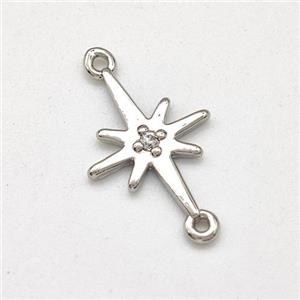 Copper Northstar Pendant Pave Zirconia Platinum Plated, approx 11-15mm