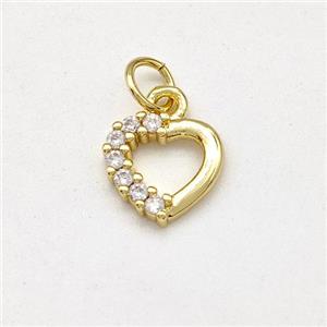 Copper Heart Pendant Pave Zirconia Gold Plated, approx 9mm