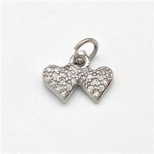 Copper Heart Pendant Pave Zirconia Double Platinum Plated, approx 6-11mm