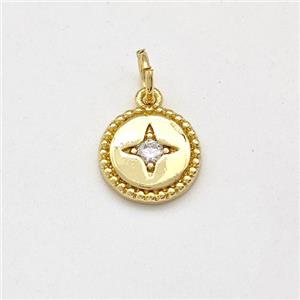 Copper Coin Pendant Pave Zirconia Star Gold Plated, approx 9mm