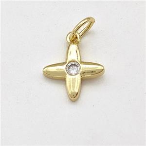 Copper Cross Pendant Pave Zirconia Gold Plated, approx 9.5mm