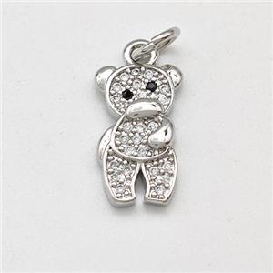 Copper Bear Pendant Micro Pave Zirconia Platinum Plated, approx 8-14mm