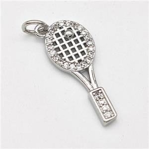 Tennis Racket Charms Copper Pendant Micro Pave Zirconia Sports Platinum Plated, approx 9-23mm