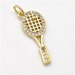 Tennis Racket Charms Copper Pendant Micro Pave Zirconia Sports Gold Plated, approx 9-23mm