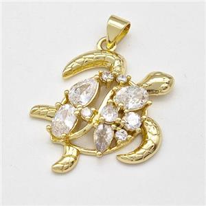 Copper Tortoise Charms Pendant Pave Zirconia Gold Plated, approx 23-30mm