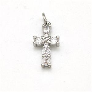 Copper Cross Pendant Micro Pave Zirconia Platinum Plated, approx 8-14mm