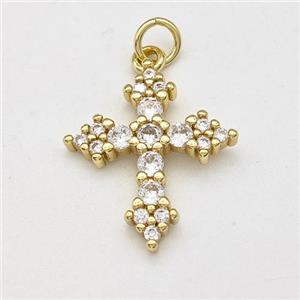 Copper Cross Pendant Micro Pave Zirconia Gold Plated, approx 17-20mm