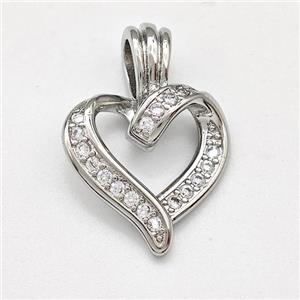 Copper Heart Pendant Micro Pave Zirconia Platinum Plated, approx 15mm