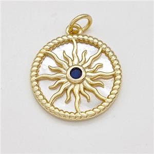 Copper Sun Pendant Pave Shell Zirconia Gold Plated, approx 17.5mm