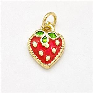 Copper Strawberry Pendant Red Painted Gold Plated, approx 9mm