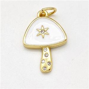 Copper Mushroom Pendant Pave Zirconia White Enamel Star Gold Plated, approx 12-16mm