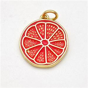 Lemon Charms Copper Fruit Pendant Red Enamel Gold Plated, approx 15mm