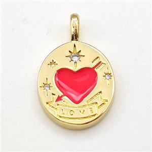 Cupid Heart Copper Pendant Red Enamel LOVE Gold Plated, approx 13-15mm