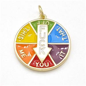 Lucky Wheel Fixed Pin Arrows Copper Pendant Multicolor Enamel Gold Plated, approx 20mm