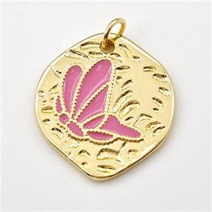 Copper Butterfly Pendant Pink Enamel Gold Plated, approx 19-22mm