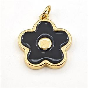 Copper Flower Pendant Black Enamel Gold Plated, approx 17mm