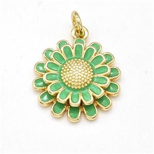 Copper Sunflower Pendant Green Enamel Gold Plated, approx 16mm