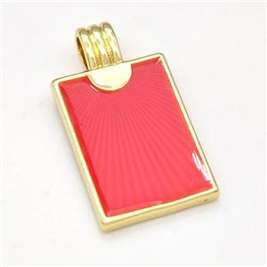 Copper Sun Pendant Red Painted Rectangle Gold Plated, approx 15-22mm