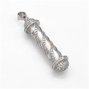 Barber Pole Charms Copper Stick Pendant Pave Zirconia Platinum Plated, approx 9-33mm