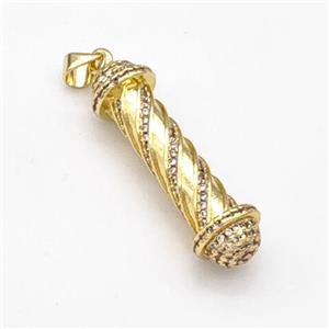 Barber Pole Charms Copper Stick Pendant Pave Zirconia Gold Plated, approx 9-33mm