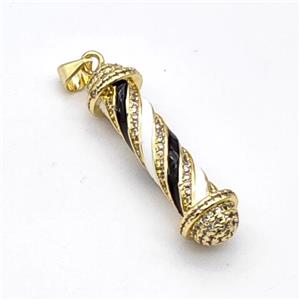 Barber Pole Charms Copper Stick Pendant Pave Zirconia Black White Enamel Gold Plated, approx 9-33mm