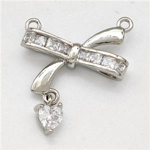 Copper Bow Pendant Pave Zirconia 2loops Platinum Plated, approx 4mm, 10-18mm